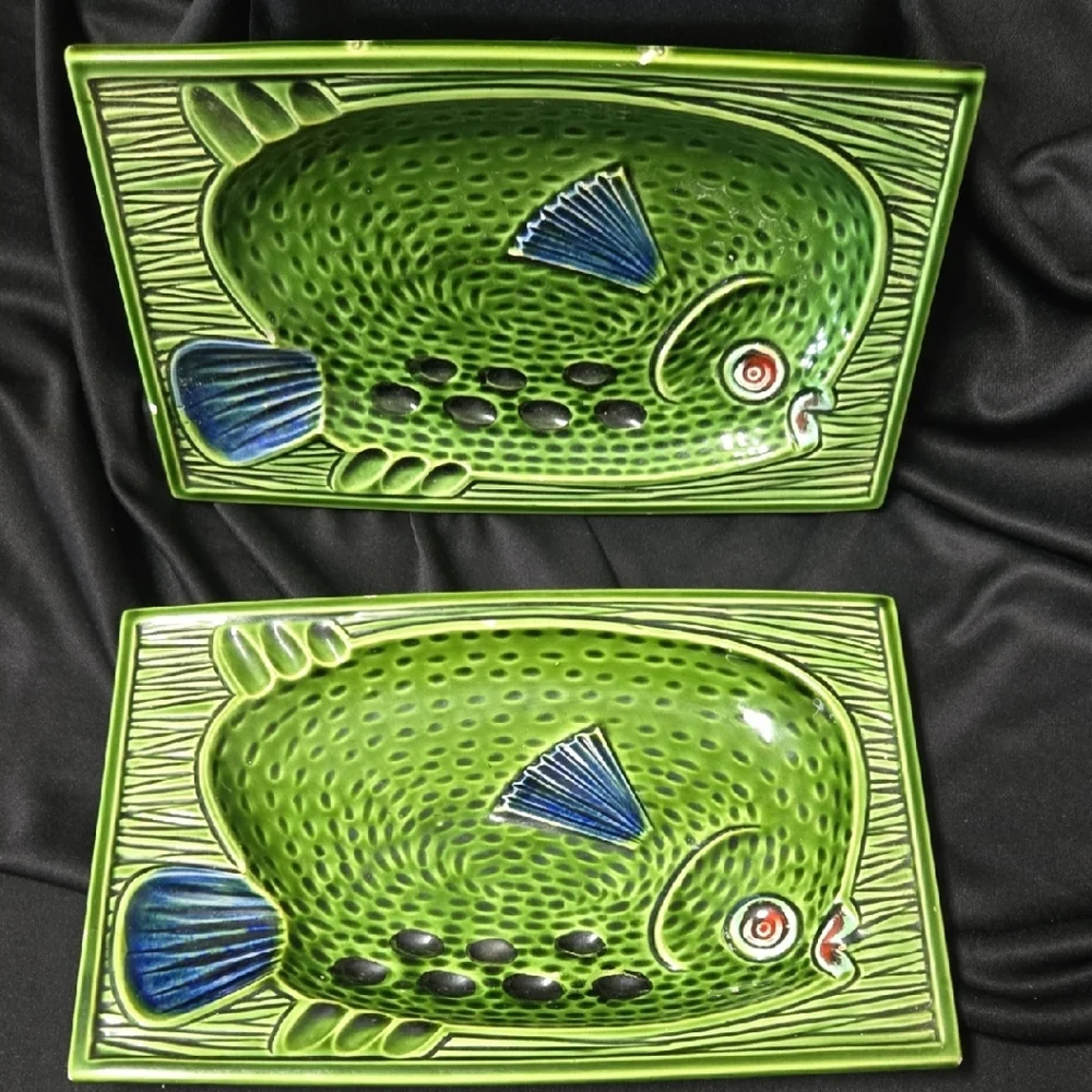 Green Fish-Shaped Ceramic Dish/Ashtray